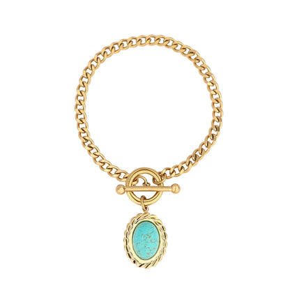 Retro Simple Style Sector Star Oval Stainless Steel Toggle Plating Inlay Turquoise Gold Plated Necklace