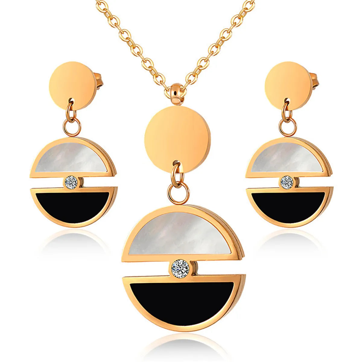 Retro Simple Style Semicircle Stainless Steel Inlay Shell Earrings Necklace