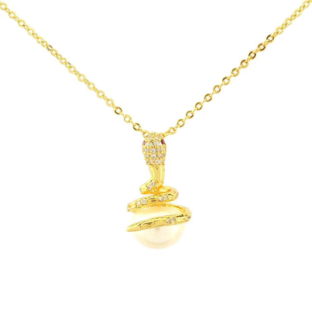 Retro Simple Style Snake Copper Plating Inlay Zircon 18k Gold Plated Pendant Necklace