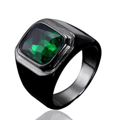 Retro Simple Style Solid Color 304 Stainless Steel Inlay Glass Stone Rhodium Plated Men'S Rings