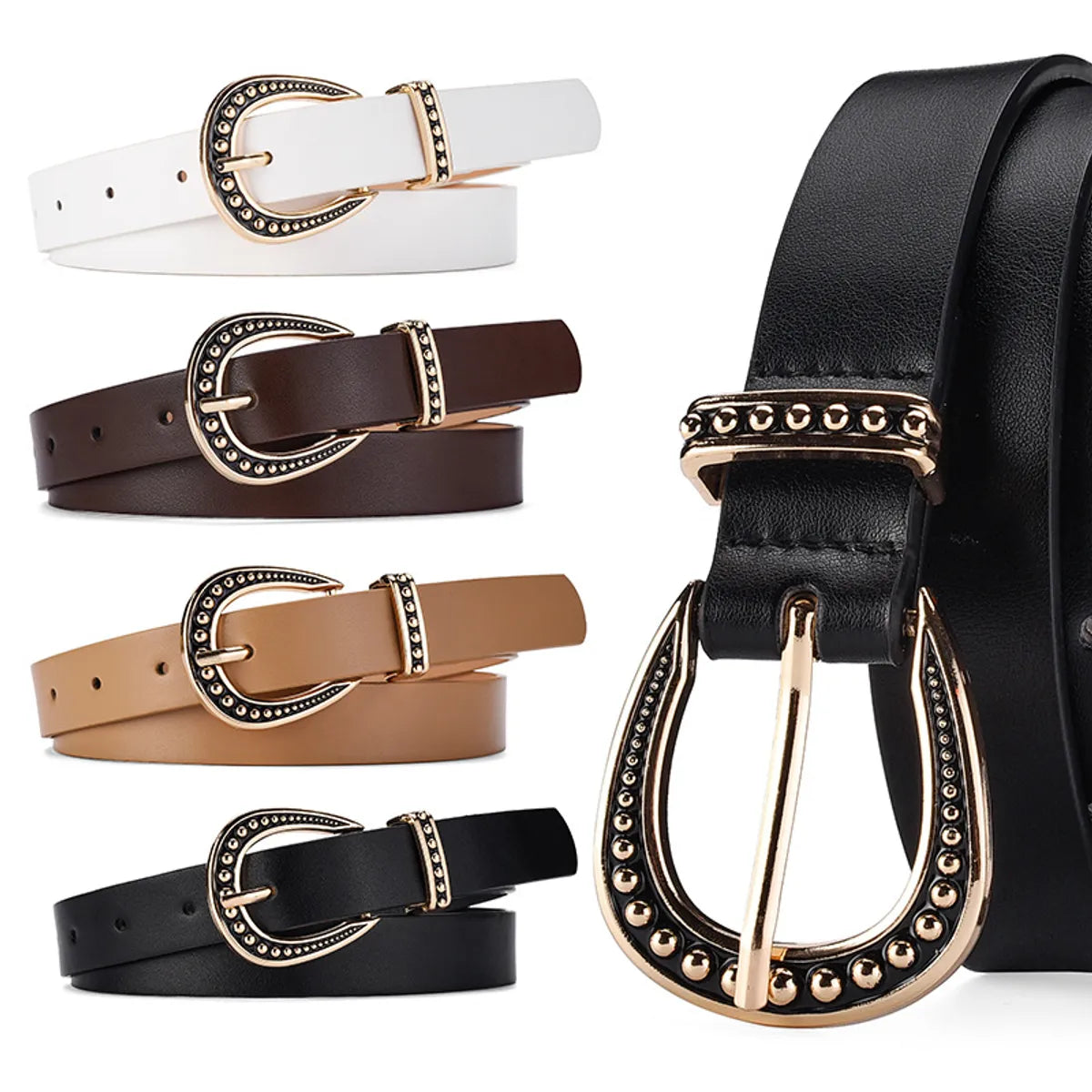 Retro Simple Style Solid Color Pu Leather Alloy Women'S Leather Belts