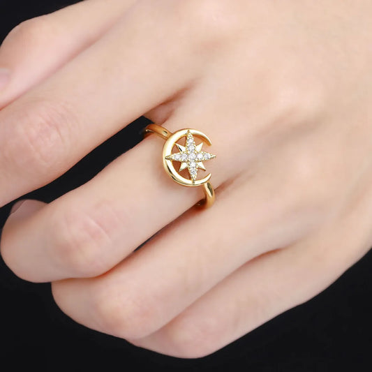 Retro Simple Style Star Moon Copper Plating Inlay Zircon Open Rings