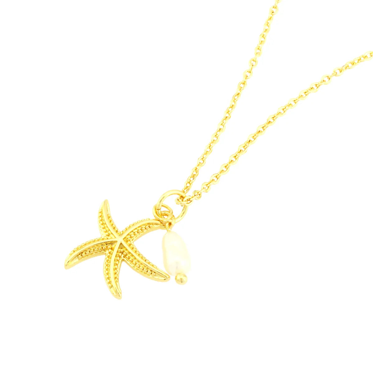 Retro Simple Style Starfish Freshwater Pearl Copper Plating 18k Gold Plated Pendant Necklace