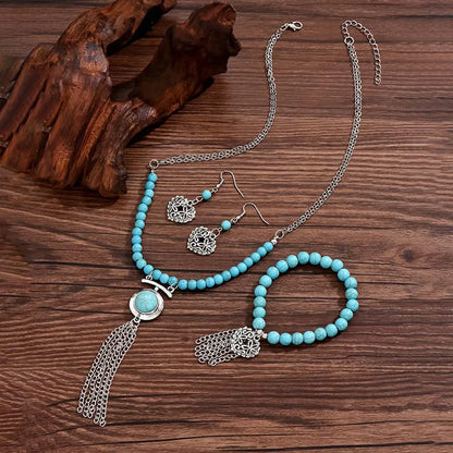 Retro Simple Style Tassel Heart Shape Alloy Beaded Plating Inlay Turquoise Women'S Jewelry Set