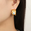 Retro Simple 316L Stainless Steel Goldplated Enamel Eye Jewelry Set Earrings And Ring