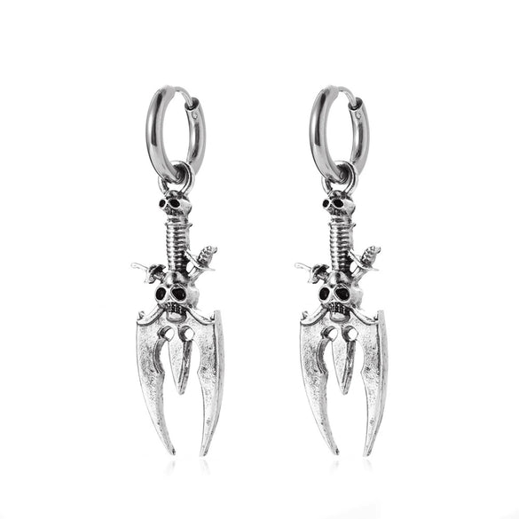 Retro Skull Alloy Earrings In Gothic Punk Hip Hop Disco Style For Couple As Halloween Gift