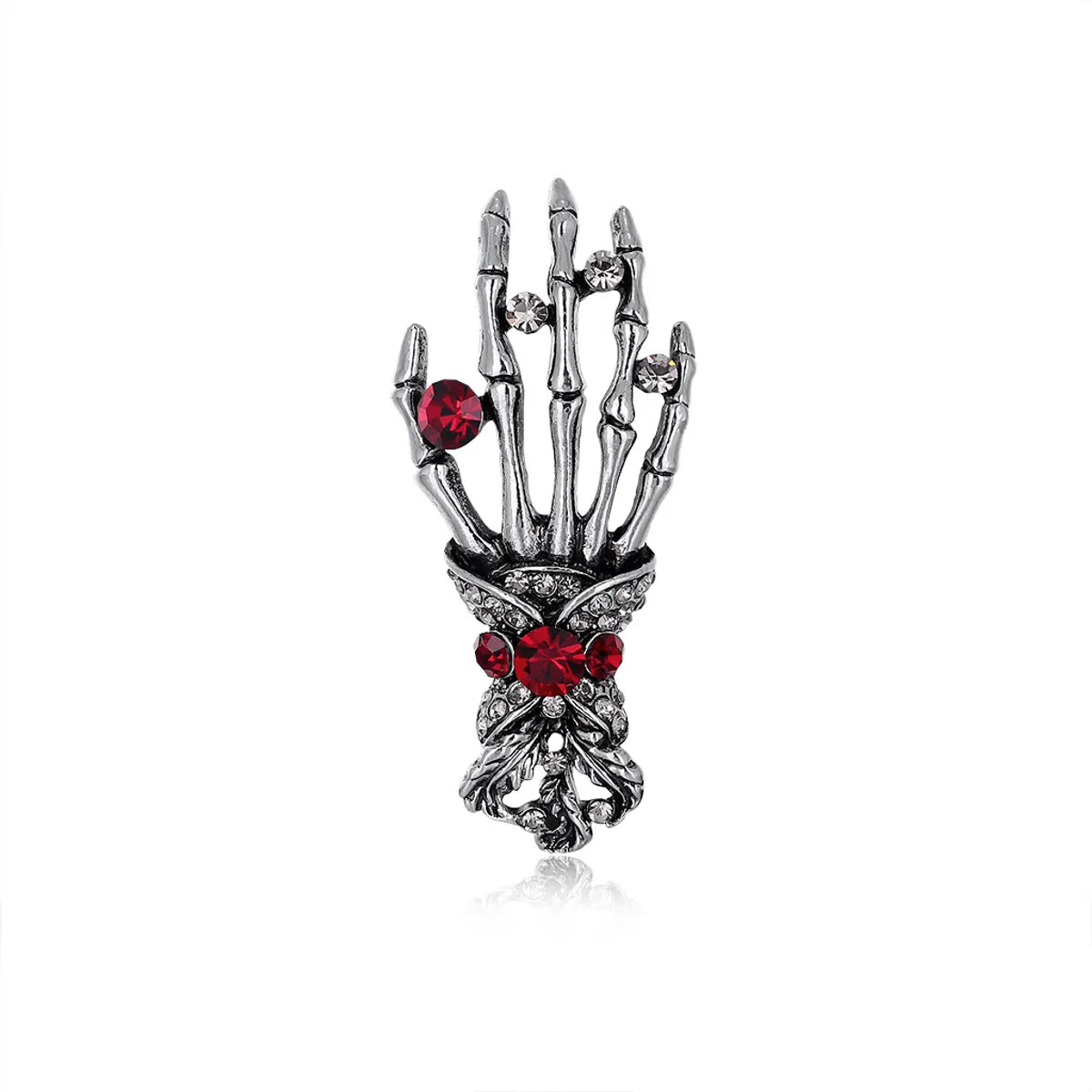 Retro Skull Palm Alloy Rhinestone Brooch