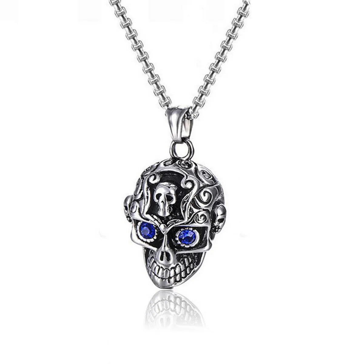 Retro Skull Inlay Rhinestones Men'S Pendant Necklace