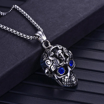 Retro Skull Inlay Rhinestones Men'S Pendant Necklace