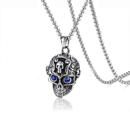 Retro Skull Inlay Rhinestones Men'S Pendant Necklace