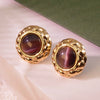 Retro Small Round Cake Quilted Pattern Colorful Goldrimmed Button Stainless Steel Earrings