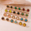 Retro Small Round Cake Quilted Pattern Colorful Goldrimmed Button Stainless Steel Earrings