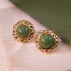 Retro Small Round Cake Quilted Pattern Colorful Goldrimmed Button Stainless Steel Earrings