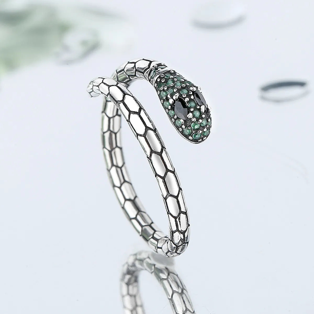 Retro Snake 925 Silver Inlay Zircon Rings