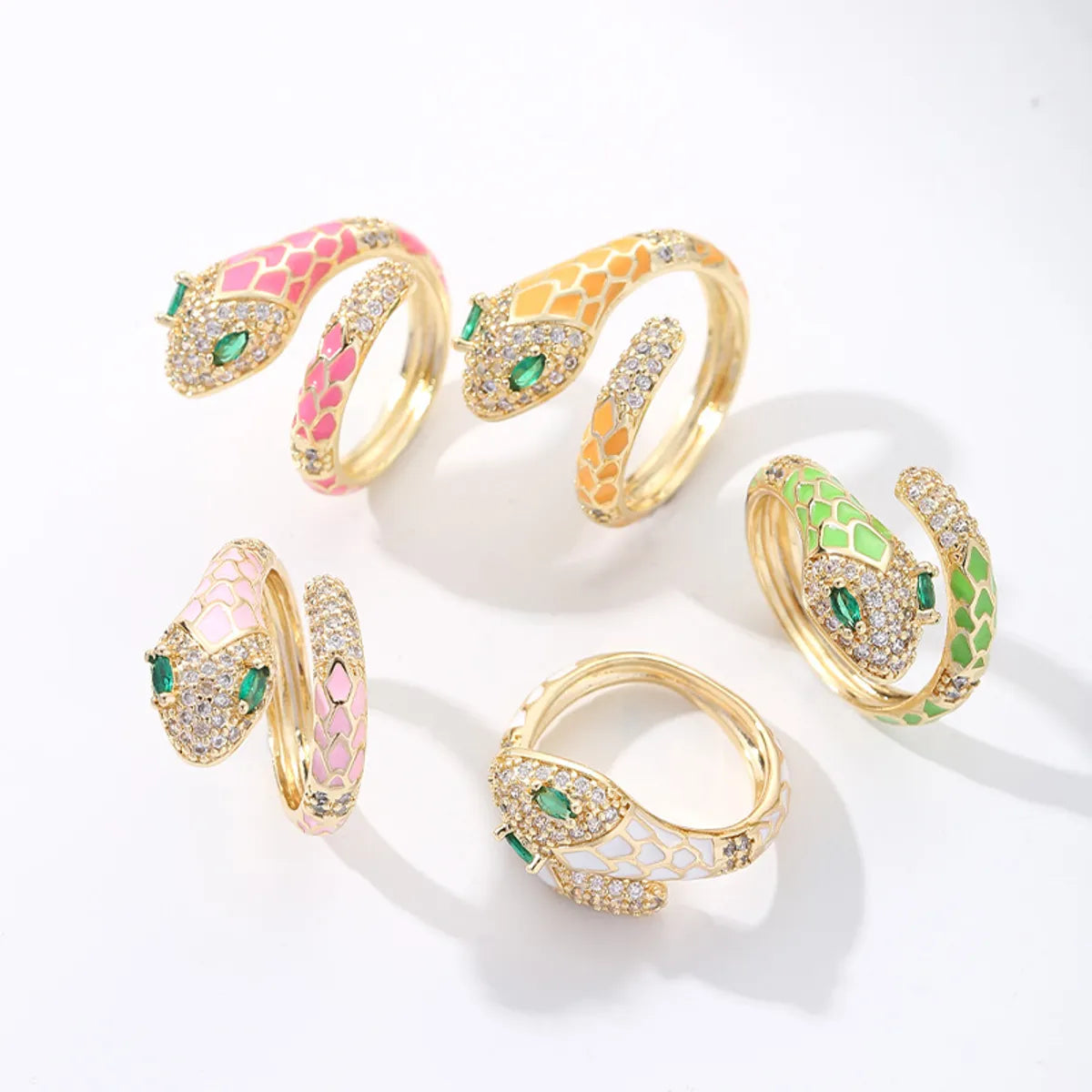 Retro Snake Copper Enamel Zircon Rings 1 Piece