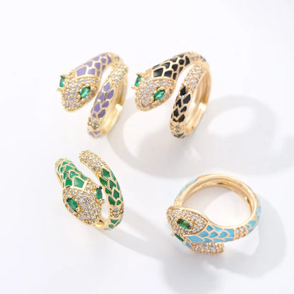 Retro Snake Copper Enamel Zircon Rings 1 Piece