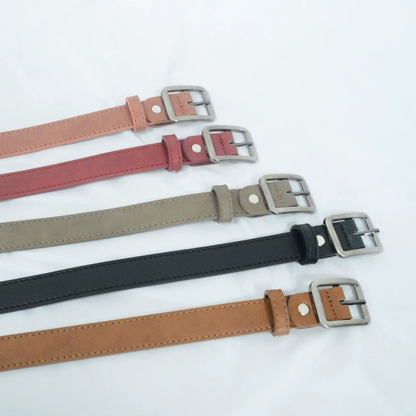 Retro Solid Color Casual Thin Belt For Women Imitation Leather Square Alloy Pin Buckle All Match Style