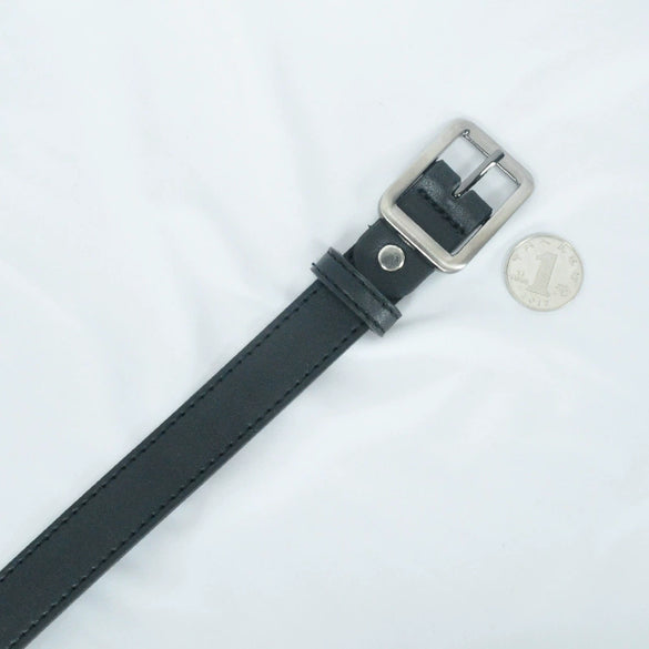 Retro Solid Color Casual Thin Belt For Women Imitation Leather Square Alloy Pin Buckle All Match Style