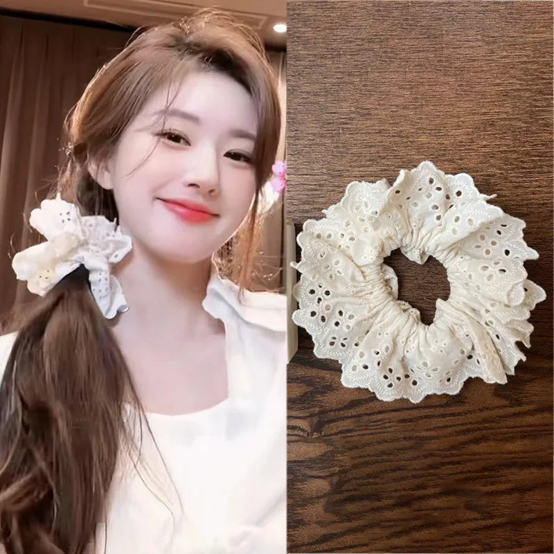 Retro Solid Color Cloth Lace Hair Tie