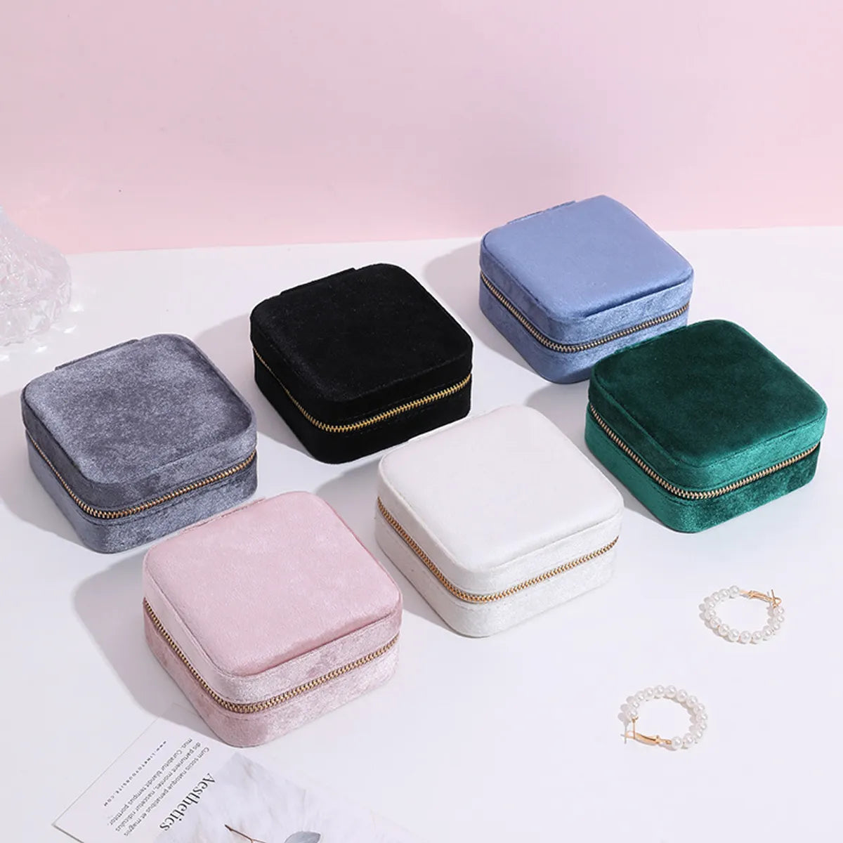 Retro Solid Color Flannel Jewelry Boxes