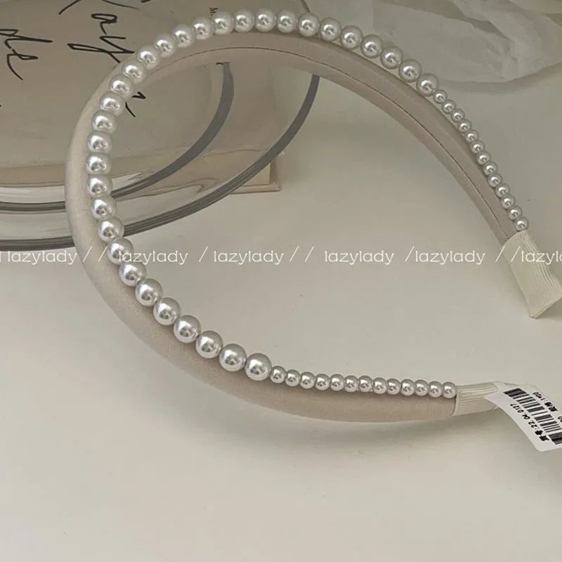 Retro Solid Color Imitation Pearl Beaded Hair Band