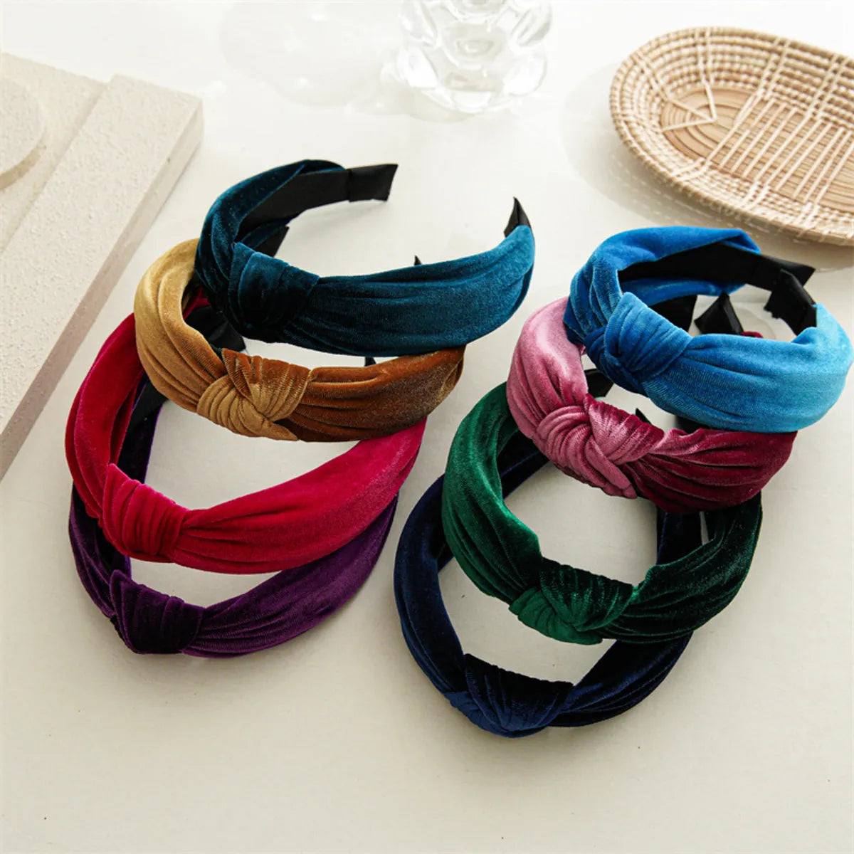 Retro Solid Color Knot Gold Velvet Handmade Hair Band