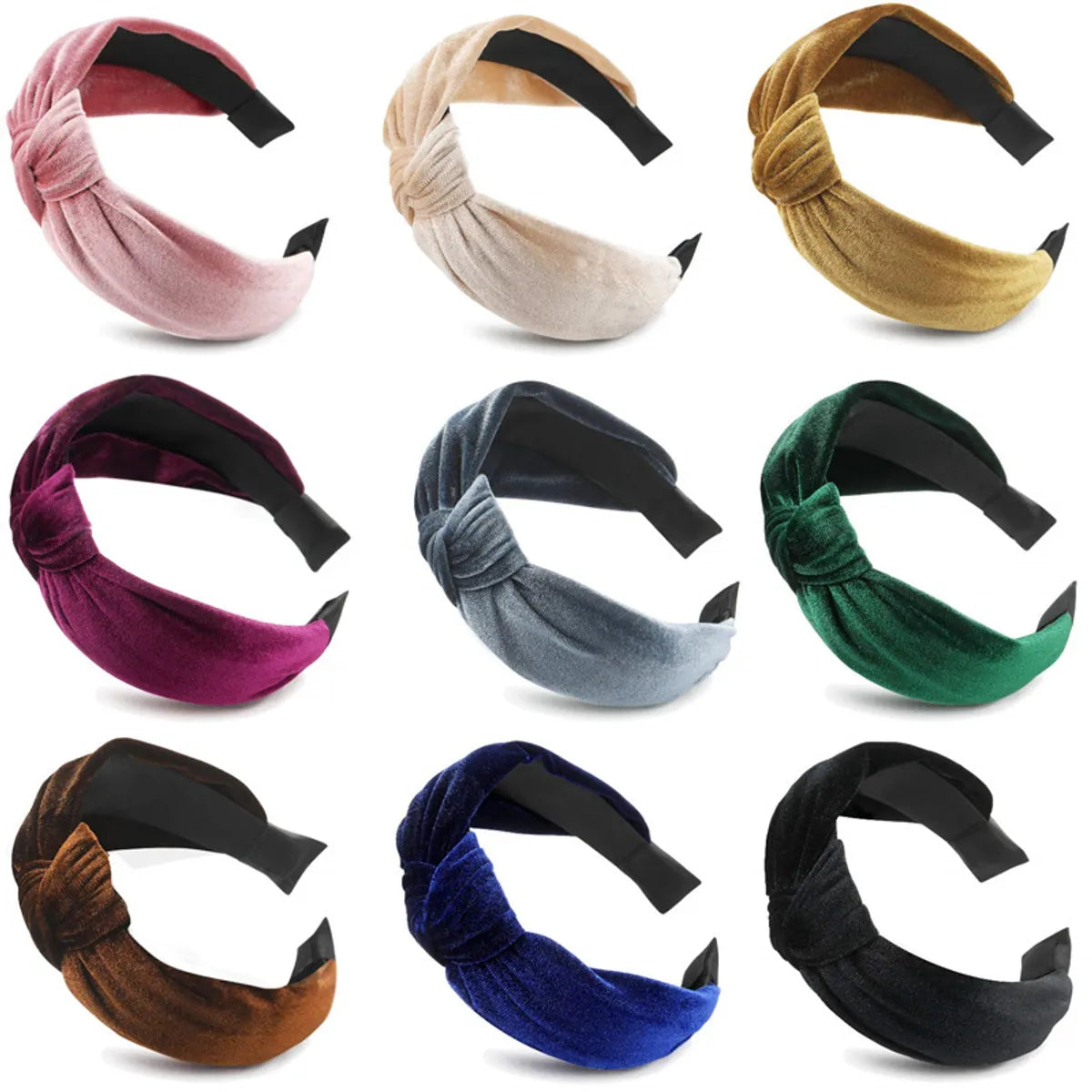 Retro Solid Color Knot Gold Velvet Handmade Hair Band