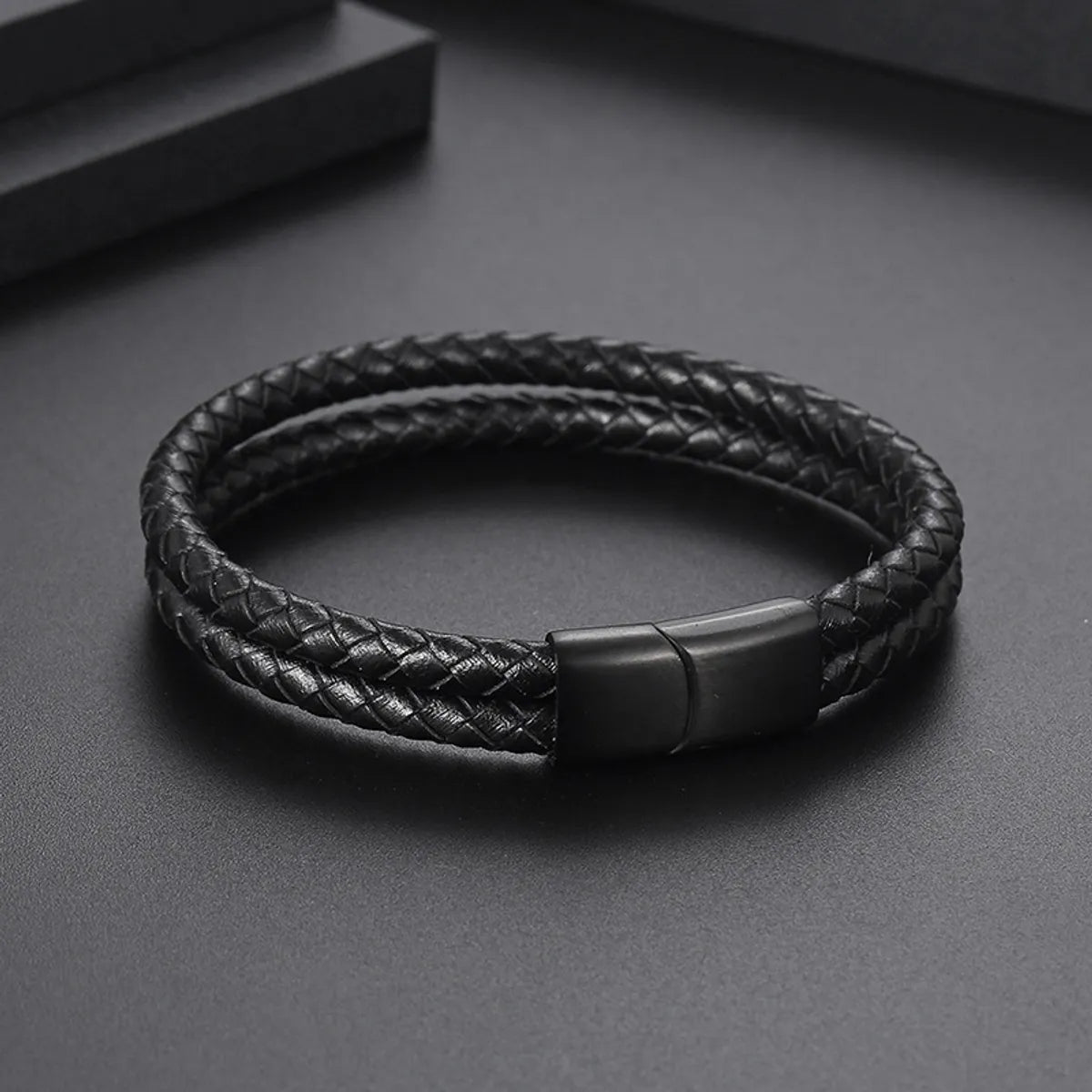 Retro Solid Color 304 Stainless Steel Pu Leather Handmade Men'S Bangle