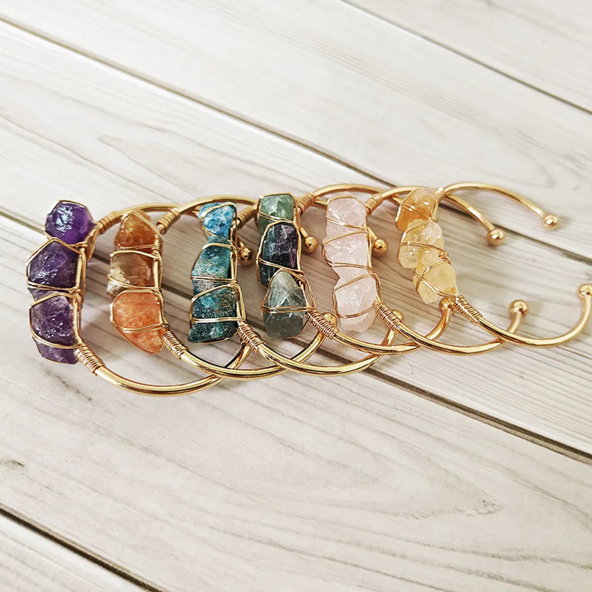 Retro Solid Color Natural Stone Bangle In Bulk