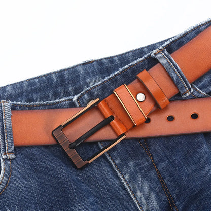 Retro Solid Color Pu Leather Alloy Men'S Leather Belts 1 Piece