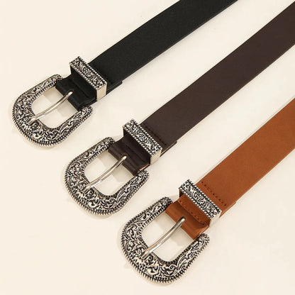 Retro Solid Color Pu Leather Alloy Unisex Leather Belts