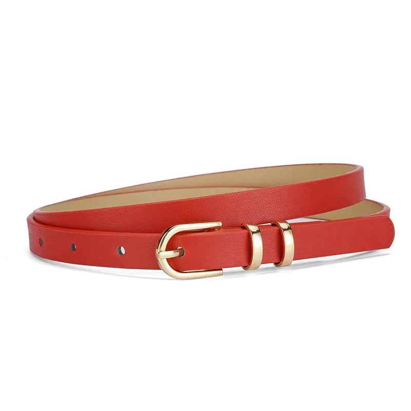 Retro Solid Color Pu Leather Alloy Women'S Leather Belts