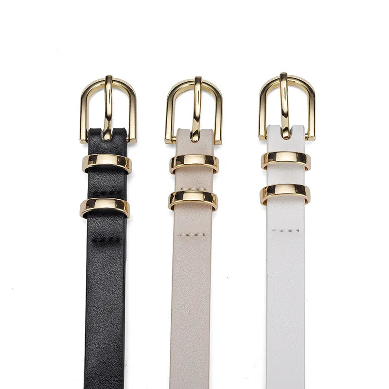 Retro Solid Color Pu Leather Alloy Women'S Leather Belts