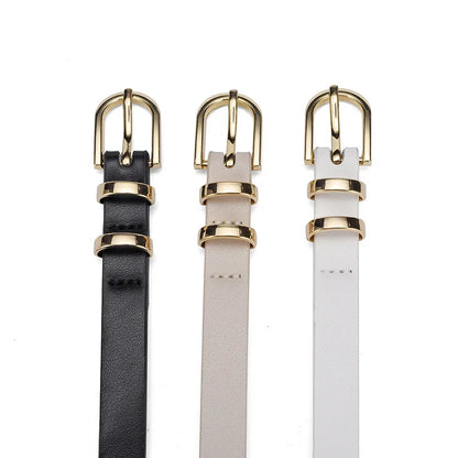 Retro Solid Color Pu Leather Alloy Women'S Leather Belts