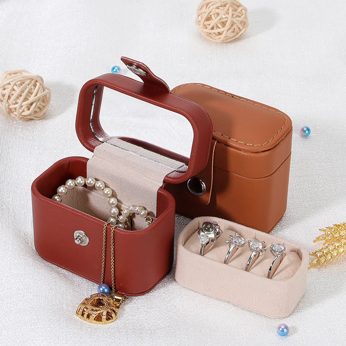 Retro Solid Color Pu Leather Jewelry Boxes