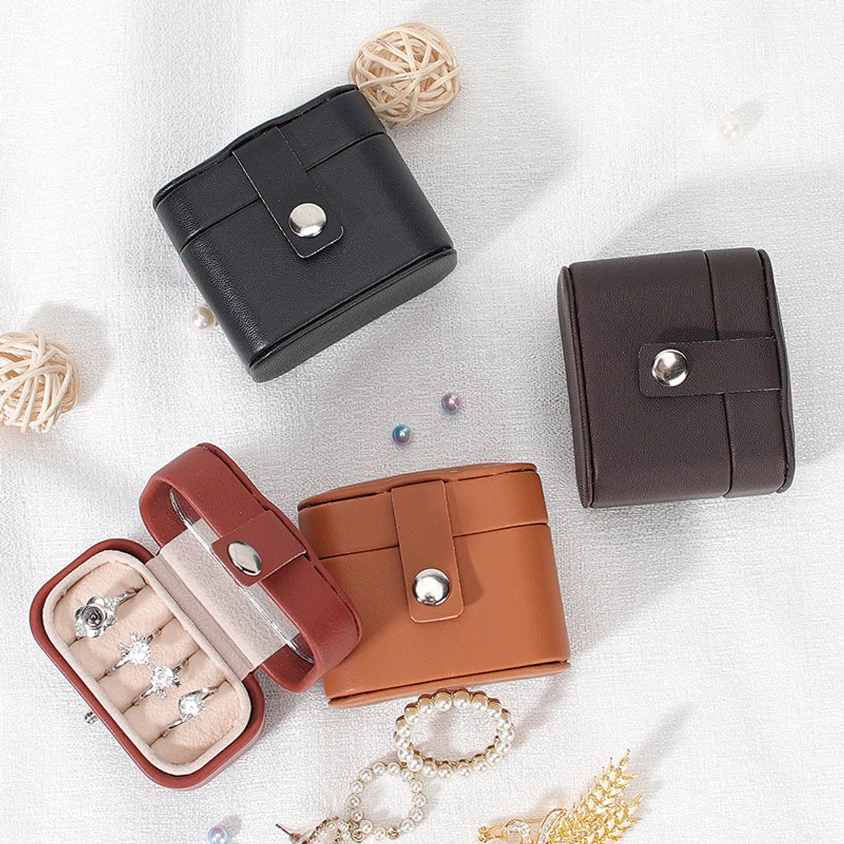 Retro Solid Color Pu Leather Jewelry Boxes