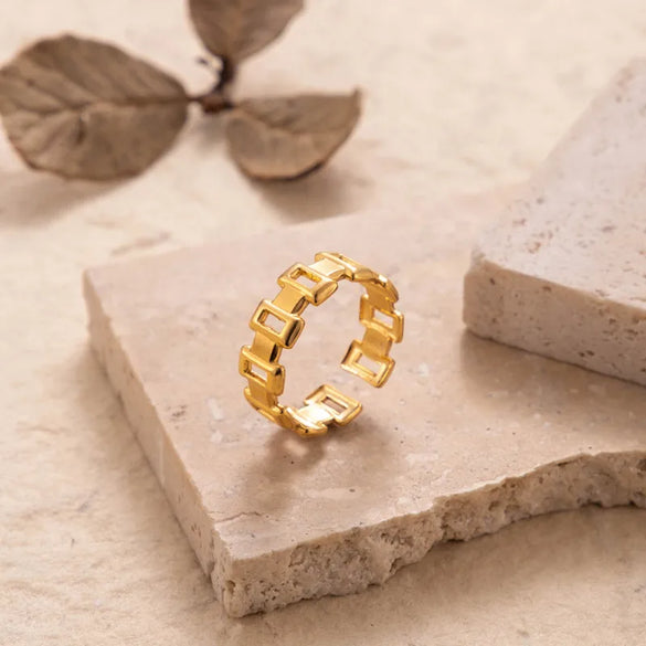 Wholesale Jewelry Retro Solid Color 304 Stainless Steel Criss Cross Plating Hollow Out Open Ring