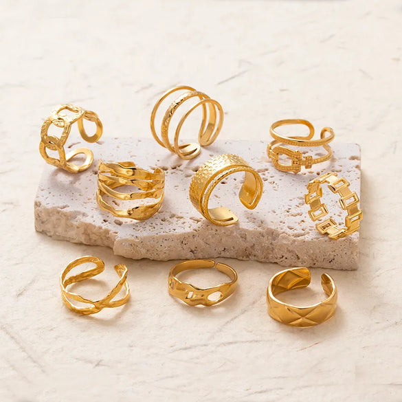 Wholesale Jewelry Retro Solid Color 304 Stainless Steel Criss Cross Plating Hollow Out Open Ring