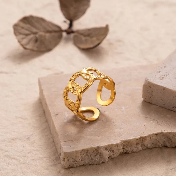 Wholesale Jewelry Retro Solid Color 304 Stainless Steel Criss Cross Plating Hollow Out Open Ring