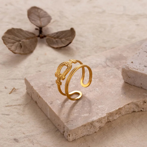 Wholesale Jewelry Retro Solid Color 304 Stainless Steel Criss Cross Plating Hollow Out Open Ring