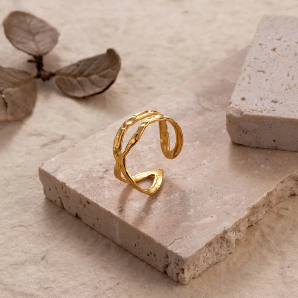 Wholesale Jewelry Retro Solid Color 304 Stainless Steel Criss Cross Plating Hollow Out Open Ring