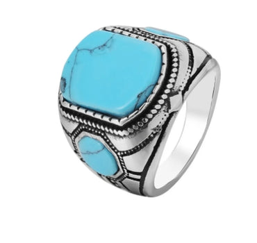 Retro Solid Color Stainless Steel Inlay Turquoise Men'S Rings