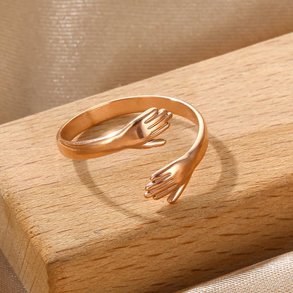 Retro Solid Color Stainless Steel Plating 18k Gold Plated Rings