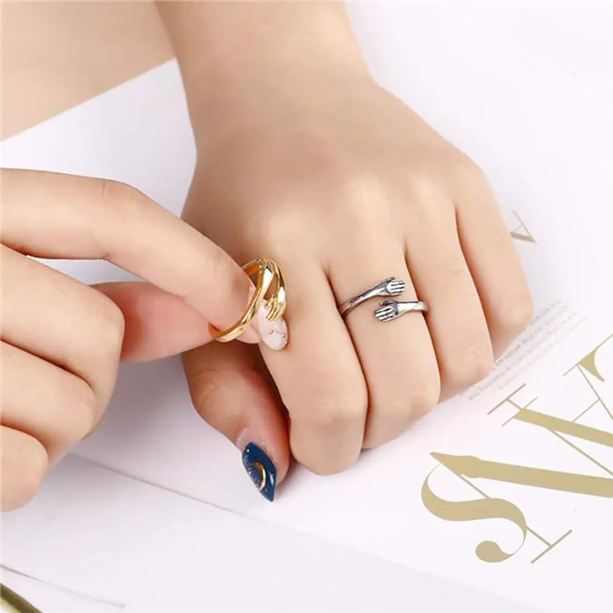 Retro Solid Color Stainless Steel Plating 18k Gold Plated Rings