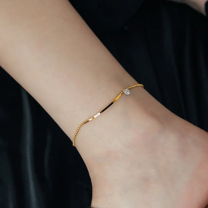 Retro Solid Color Stainless Steel Plating Inlay Zircon Gold Plated Women's Anklet