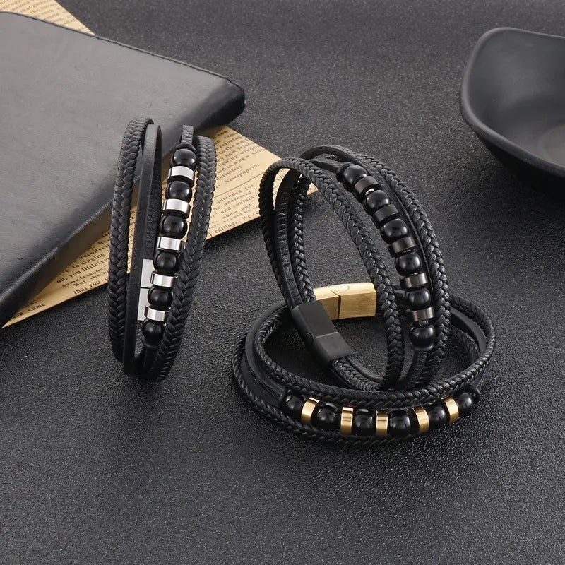 Retro Solid Color Titanium Steel Braid Men'S Bracelets