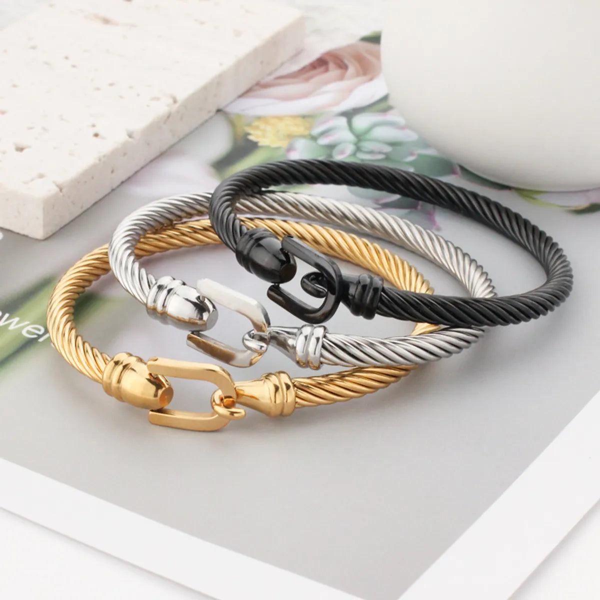 Retro Solid Color Titanium Steel Plating Bangle 1 Piece