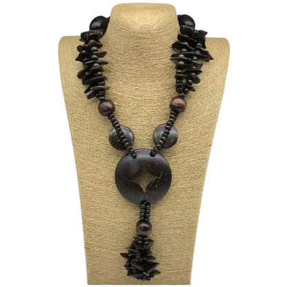 Retro Solid Color Wood Beaded Enamel Unisex Long Necklace