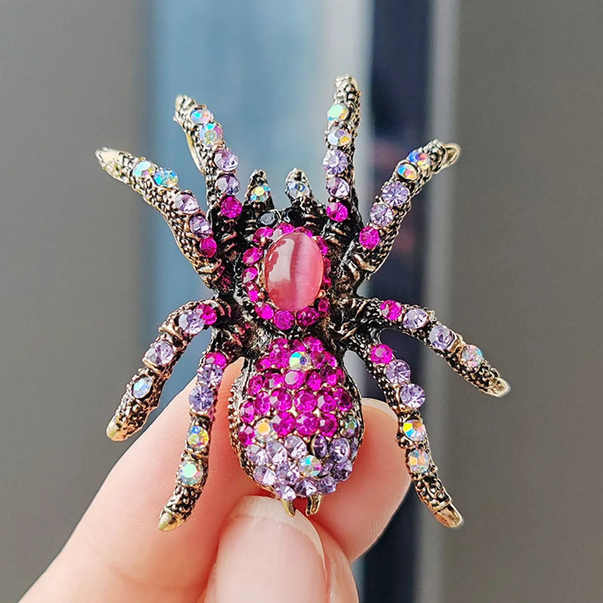 Retro Spider Alloy Plating Inlay Opal Unisex Brooches