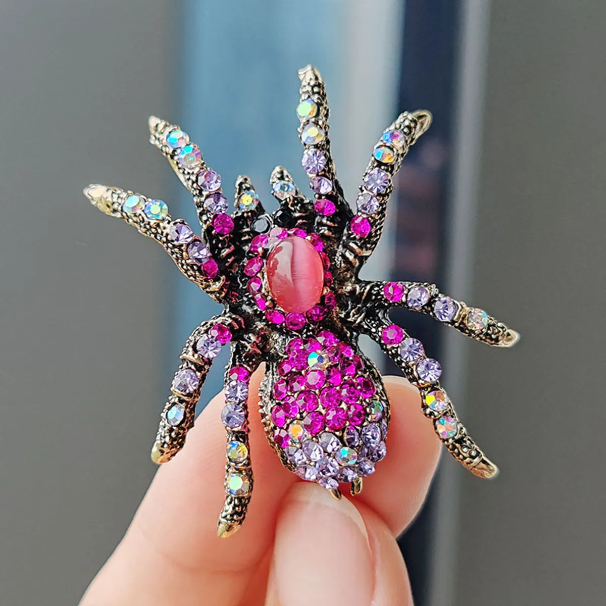 Retro Spider Alloy Plating Inlay Opal Unisex Brooches